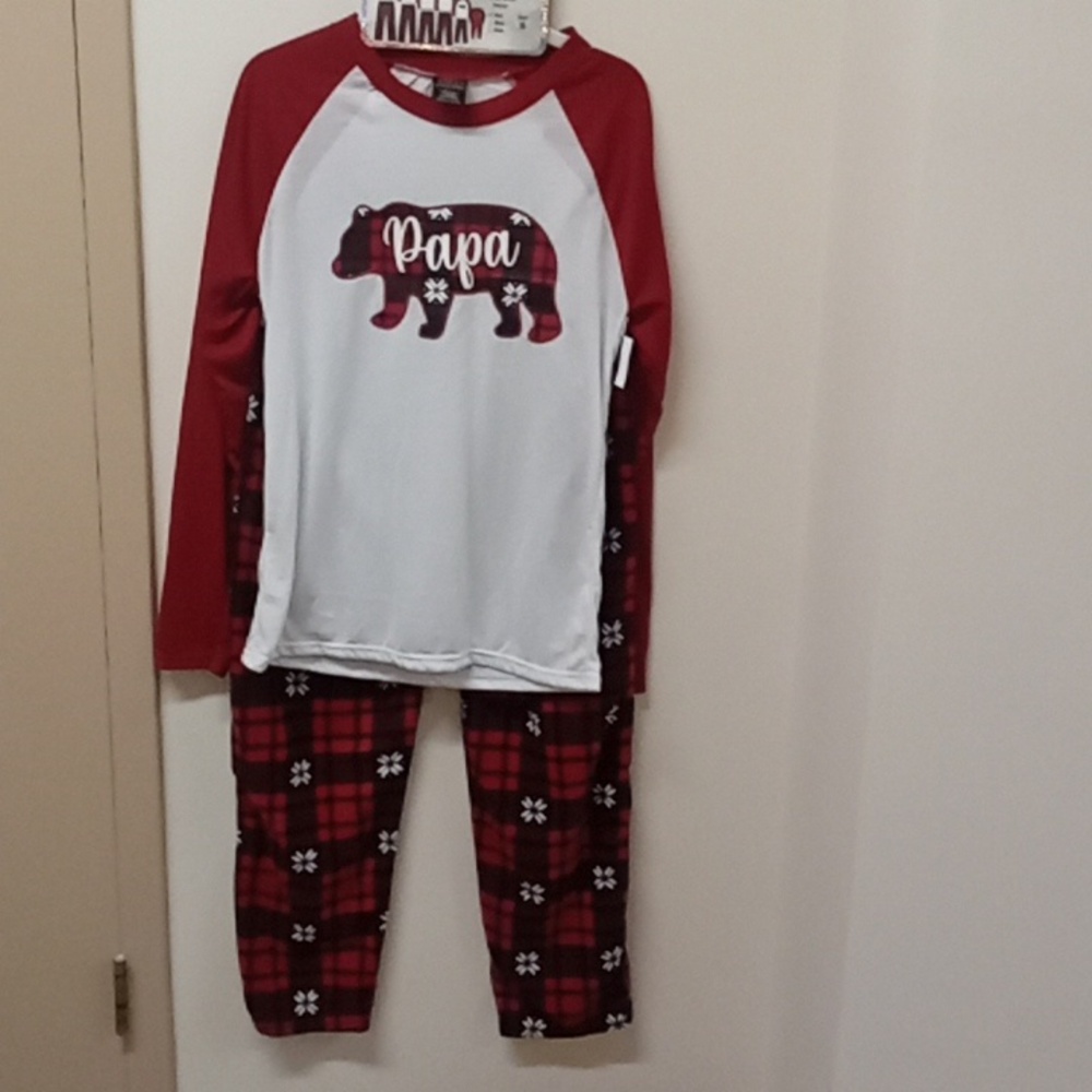 Men’s Small Papa Bear Christmas Pajama Set NWT Red Plaid Holiday PJs